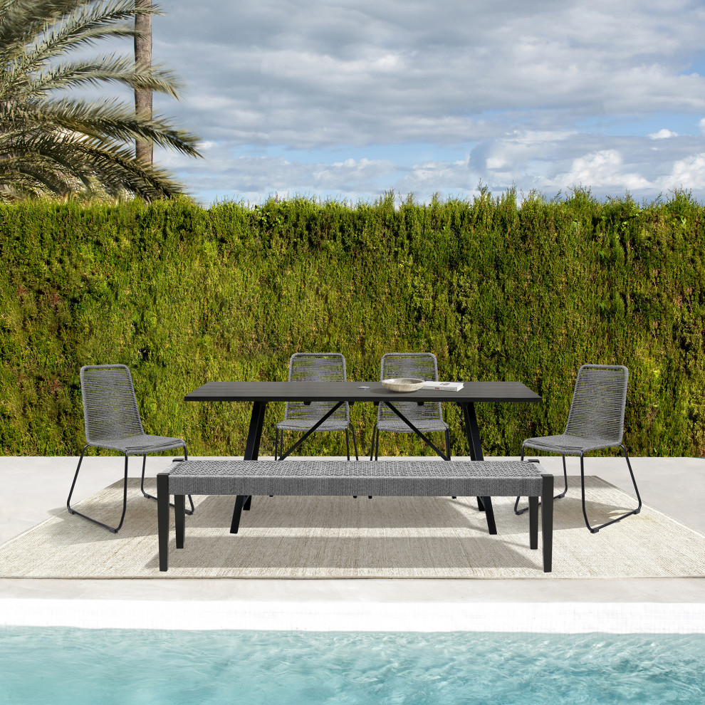 Koala Shasta and Camino 6 Piece Outdoor Dining Set  Dark Wood With Grey Rope   Beach Style   Outdoor Dining Sets   by Kolibri Decor  Houzz