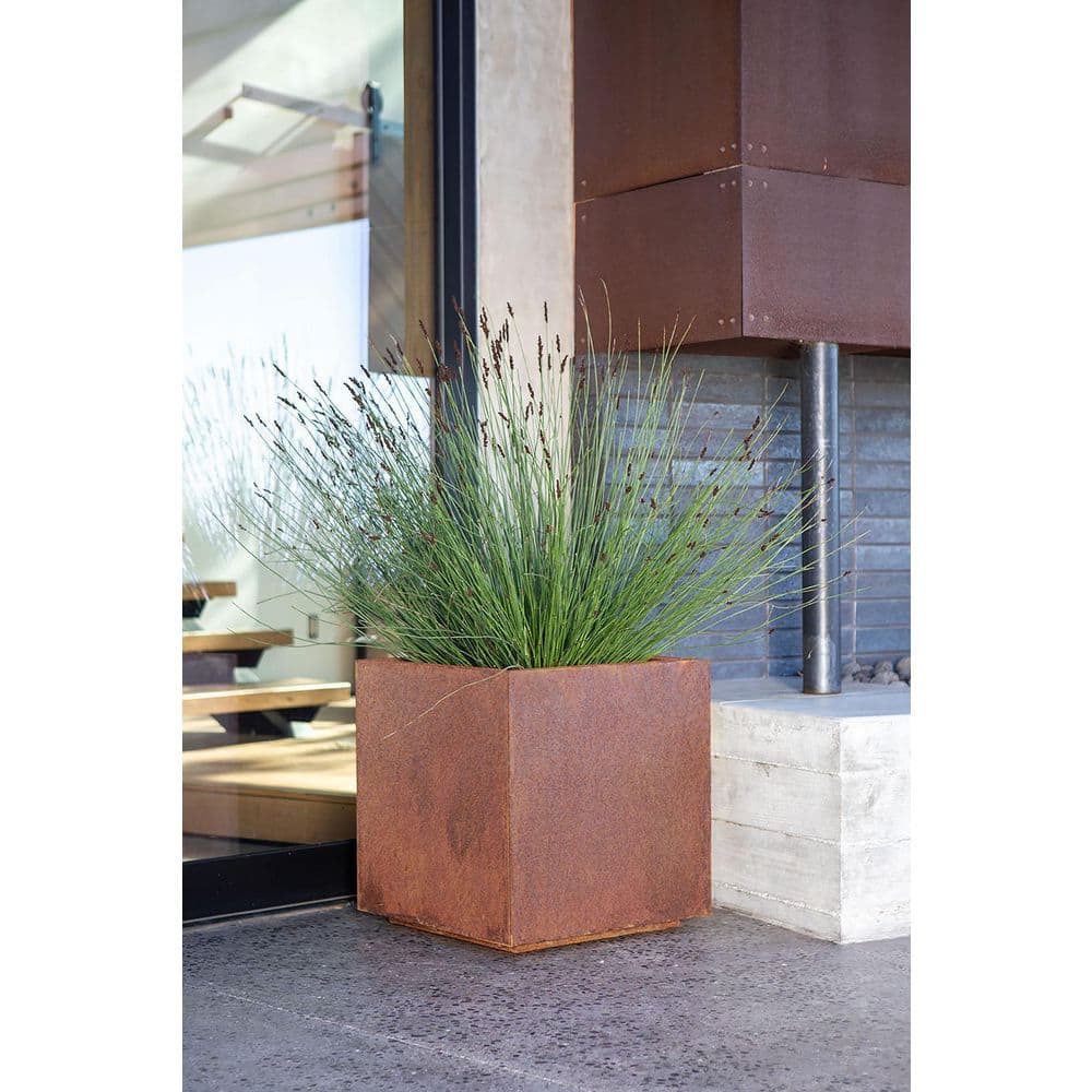 Veradek Rust Corten Cube Medium Steel Metal Square Planter CUVMEDCS