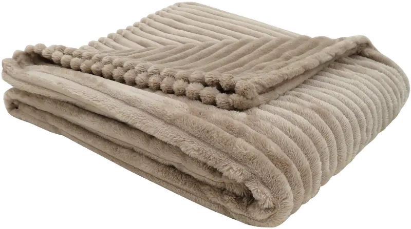 Beige Ribbed Ultra Soft Faux Fur Transitional Throw Blanket