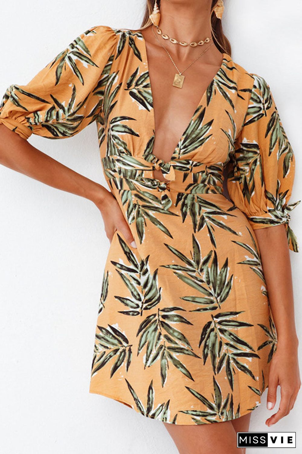 Fashion Casual Print Split Joint V Neck A Line Dresses