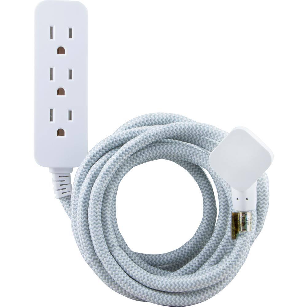 GE 10 ft. 163 Designer 3-Outlet Extension Cord with Low-Profile Flat Plug White 37592