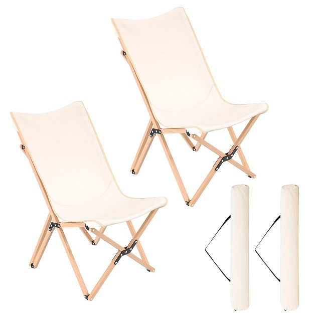 Costway Bamboo Butterfly Folding Chair Set Of 2 With Storage Pocket 330 Lbs Capacity