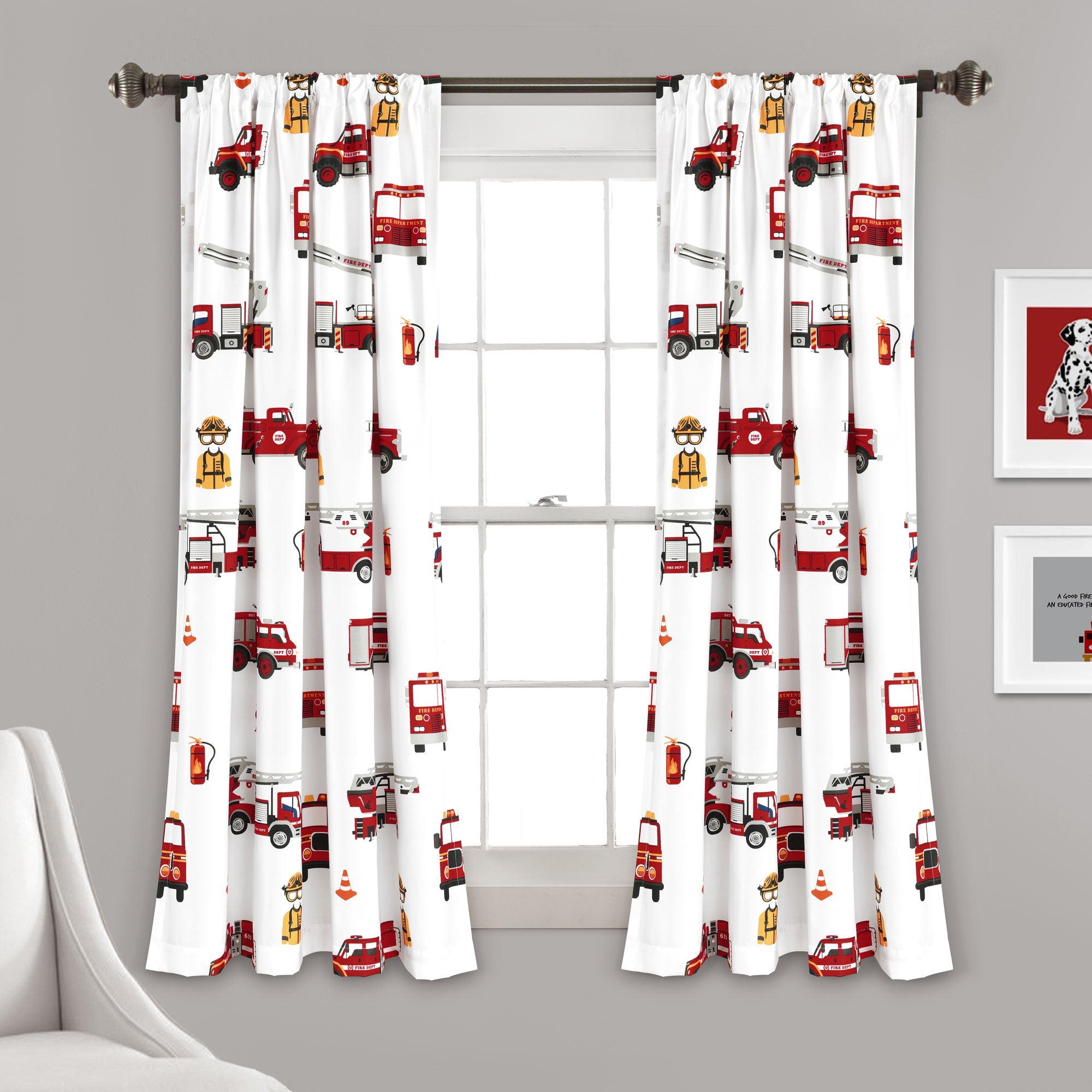 Fire Truck Window Curtain Panel Set