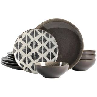 Spice BY TIA MOWRY Truffle Pepper 12 Piece Stoneware Dinnerware Set in Black and White 985118441M