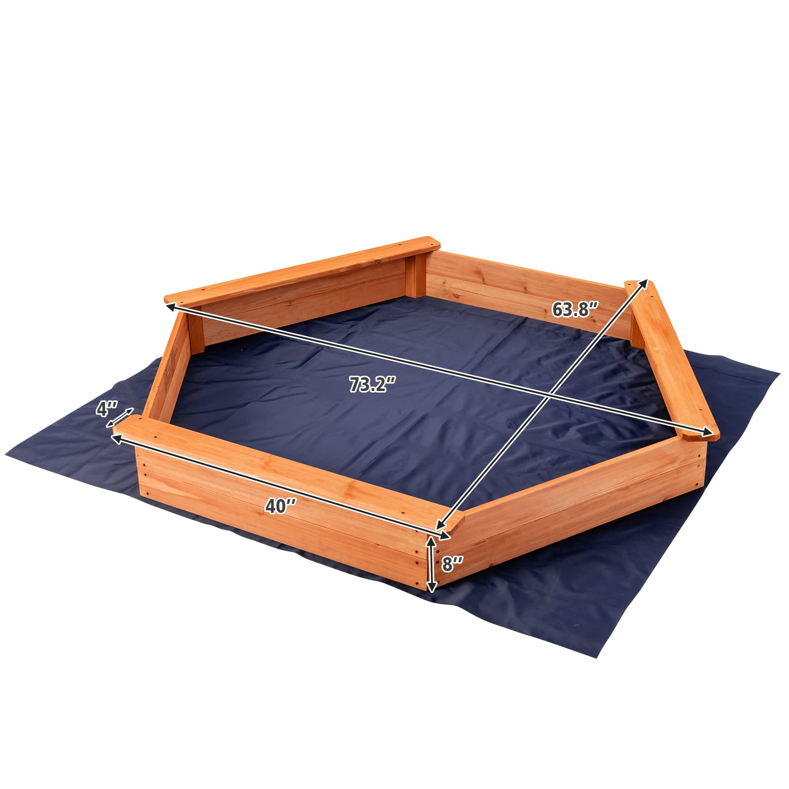 Costzon Wooden Sandbox with Seat Boards, Oxford Cover,Ground Liner, 73