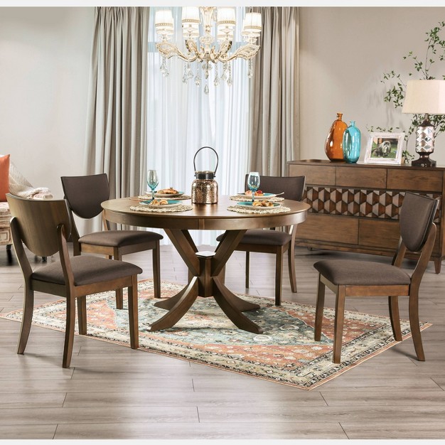 5pc Raven Transitional Round Dining Table Set Walnut dark Chocolate Homes Inside Out