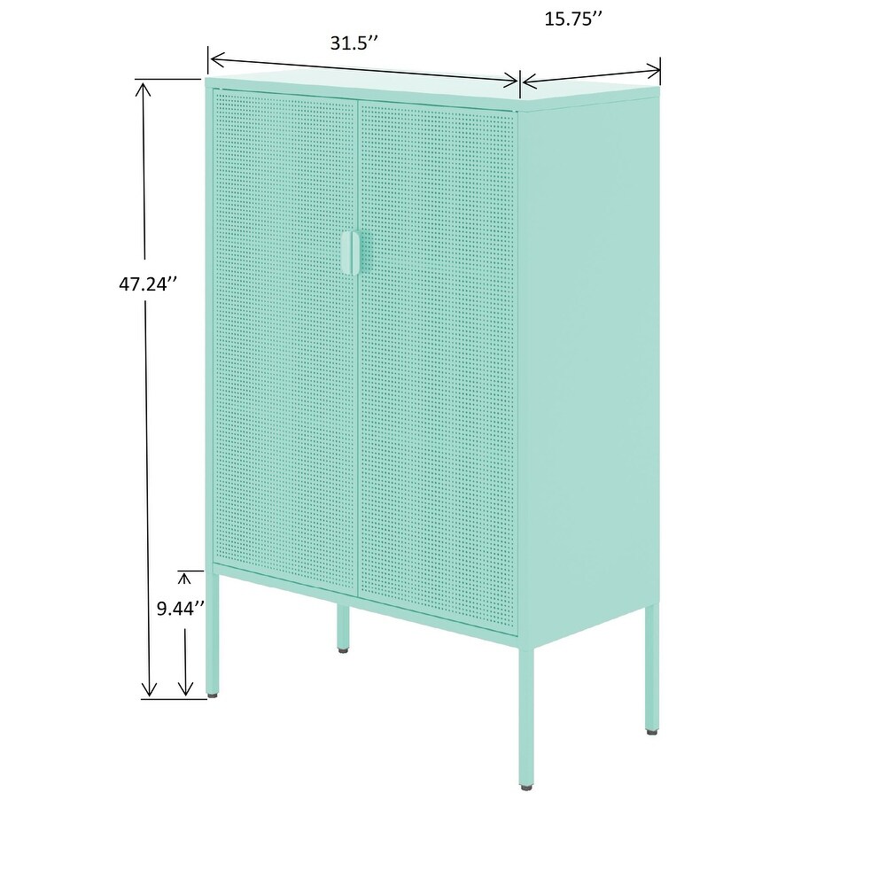 2 Door Metal Accent Storage Cabinet Adjustable Shelves Steel Cabinets