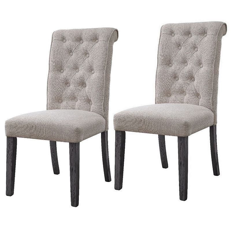 Side Chair with Button Tufted Backrest， Set of 2， Beige