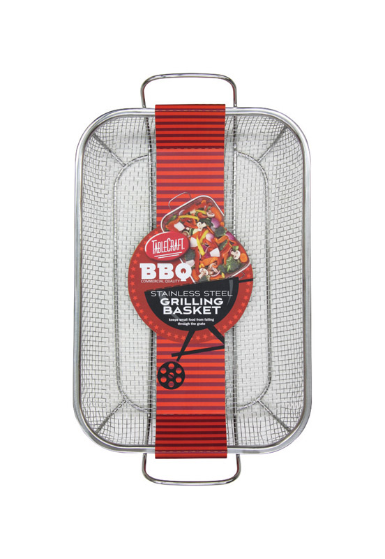 TableCraft BBQ Silver Stainless Steel Rectangular Grilling Basket