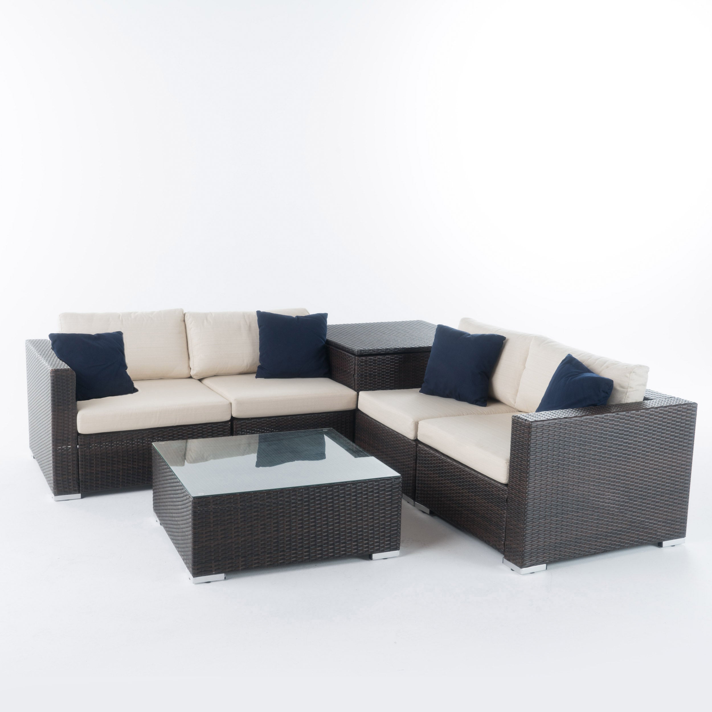 Francisco 6pc Outdoor Wicker Sectional Sofa w/ Storage