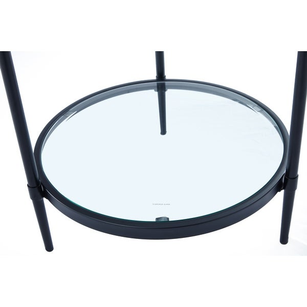 GZMR Modern Round Glass End Table Side Table with Shelf