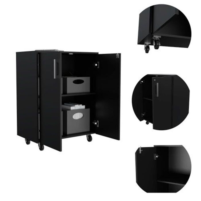 Two Door storage cabinet Black accent cabinet Particle Boar casters