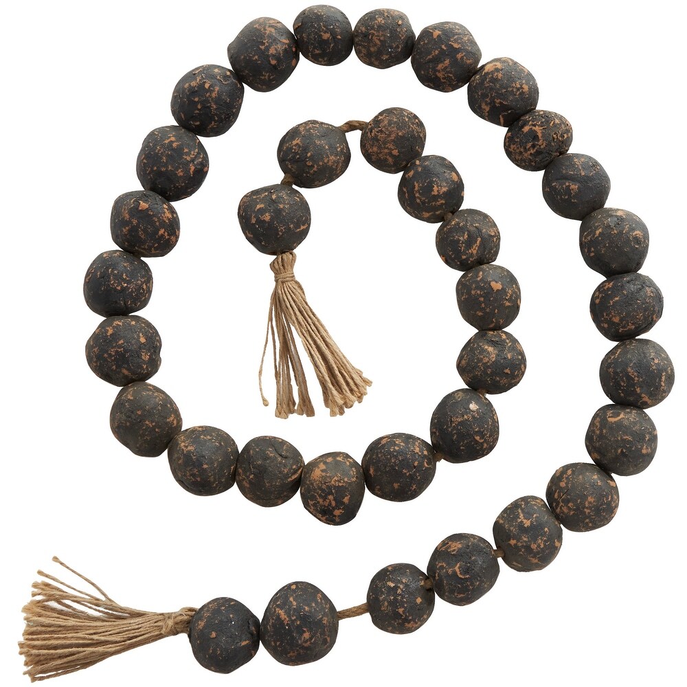 Paper Mache Handmade Round Intricately Shaped Large Distressed Beaded Garland with Tassel