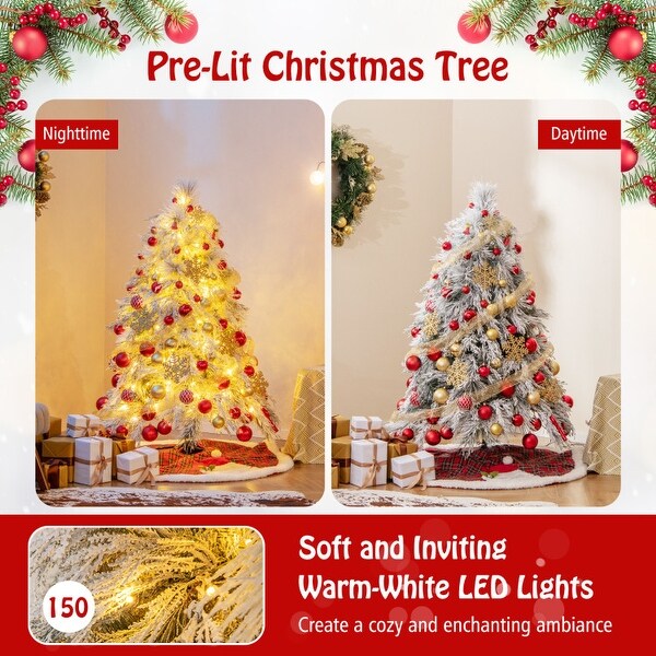 PreLit Snow Flocked Christmas Tree with Warm White LED Lights