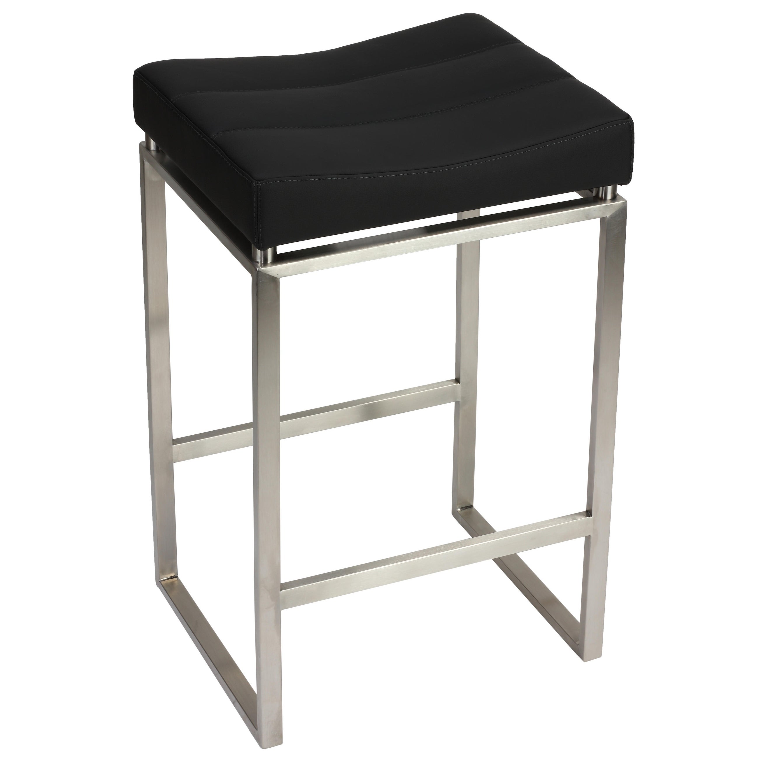 Cortesi Home Isis Counter-Height Stool in Brushed Stainless Steel， Black