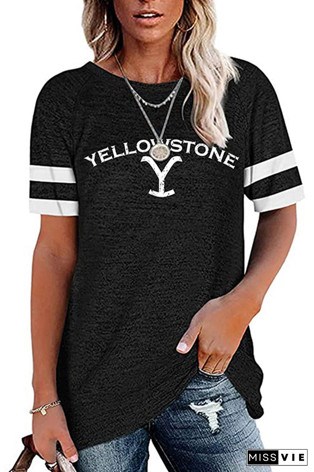 Yellowstone Print Graphic Tees for Women Wholesale Short Sleeve T shirts Top