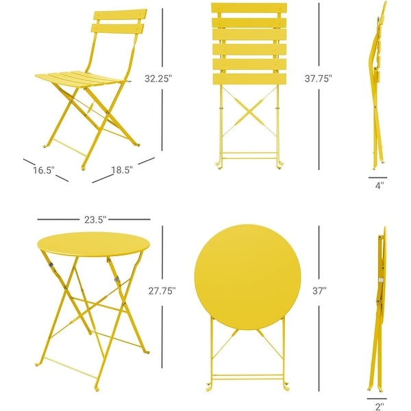 3Piece Bistro Set Folding Outdoor Furniture Sets with Premium Steel Frame Portable Design for Bistro and Balcony