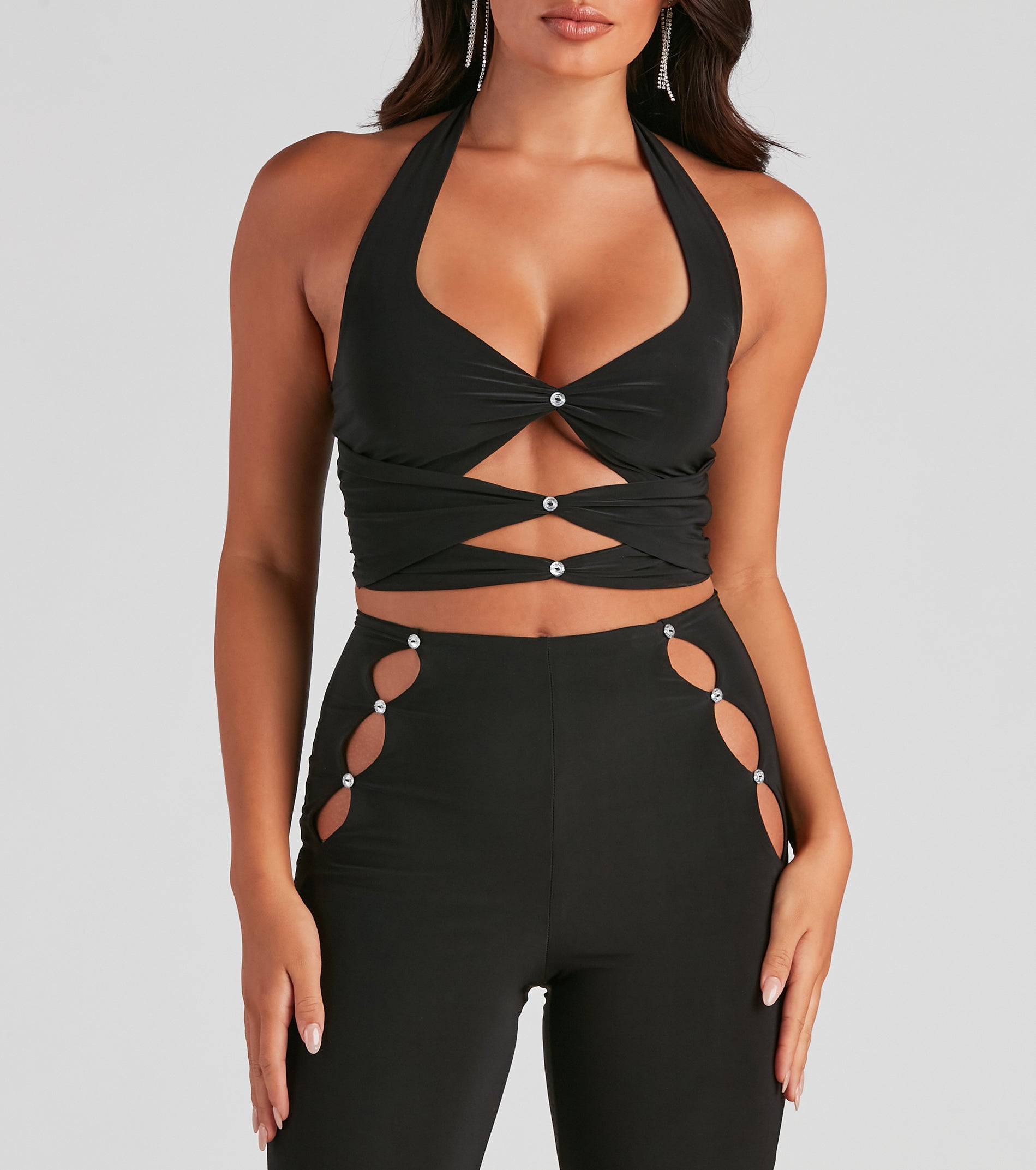 Hidden Gem Halter Cutout Crop Top