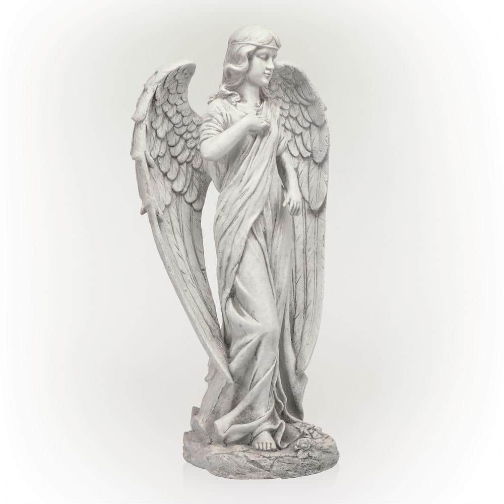 Alpine Corporation 31 in. Tall Indoor/Outdoor Angel Statue Yard Art Decoration, Light Gray QFC104