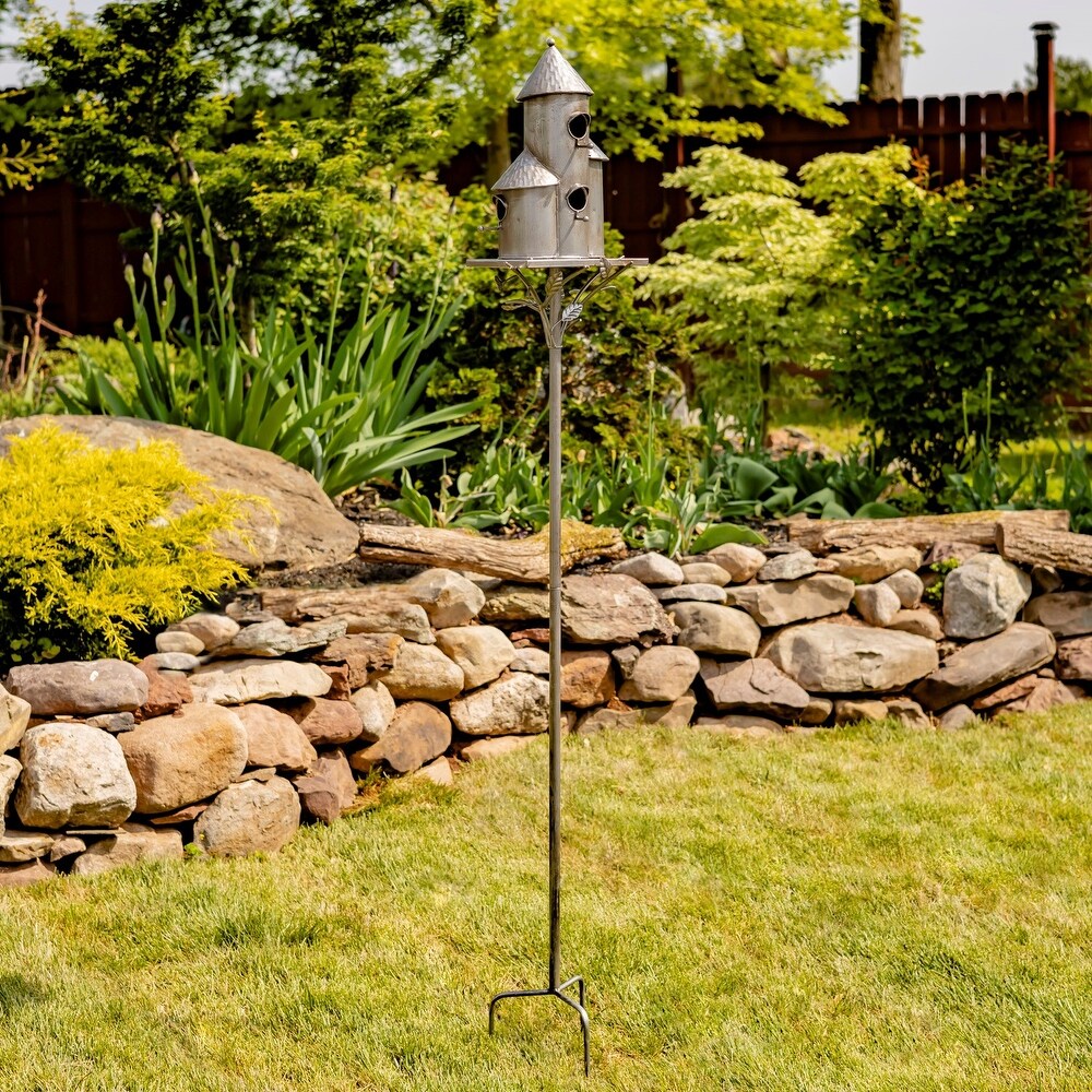 Tall Cylinder Triple Birdhouse Take  Silver Finished