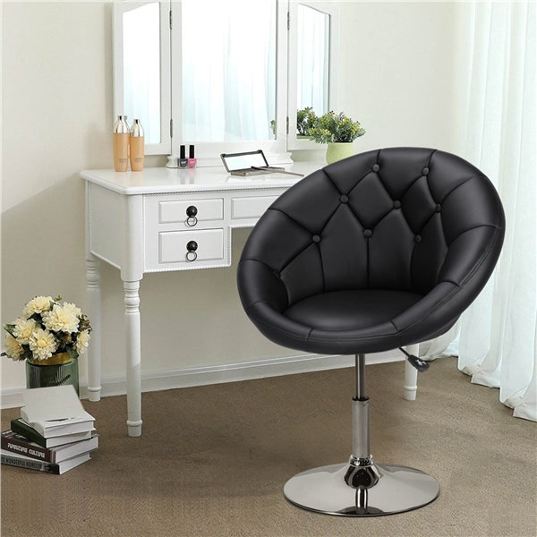 Ember Interiors Modern Tufted Barrel Swivel Accent Chair， Black Faux Leather