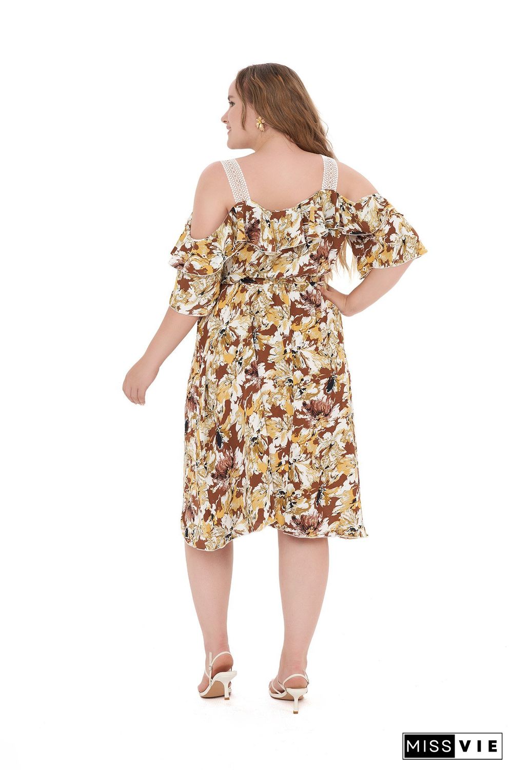 Floral Print Off-shoulder Midi Dress P11885