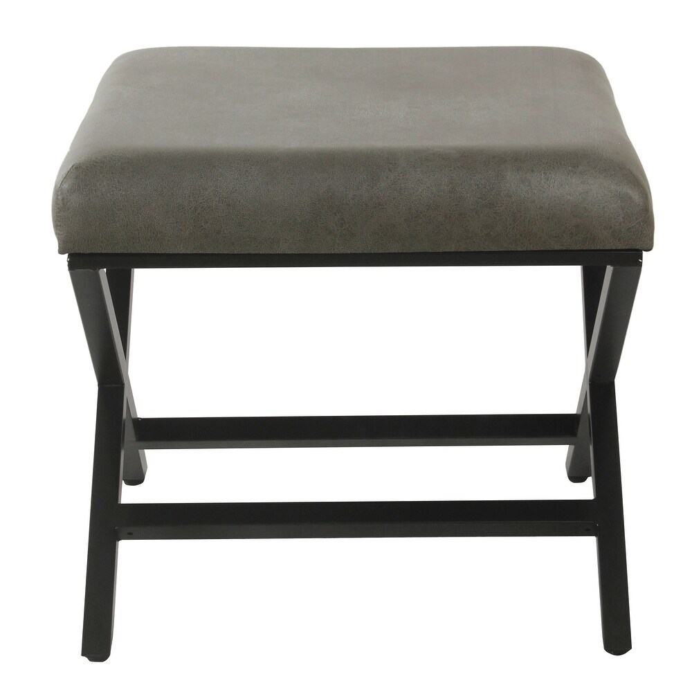 HomePop Modern Metal X base Ottoman   Gray Faux Leather