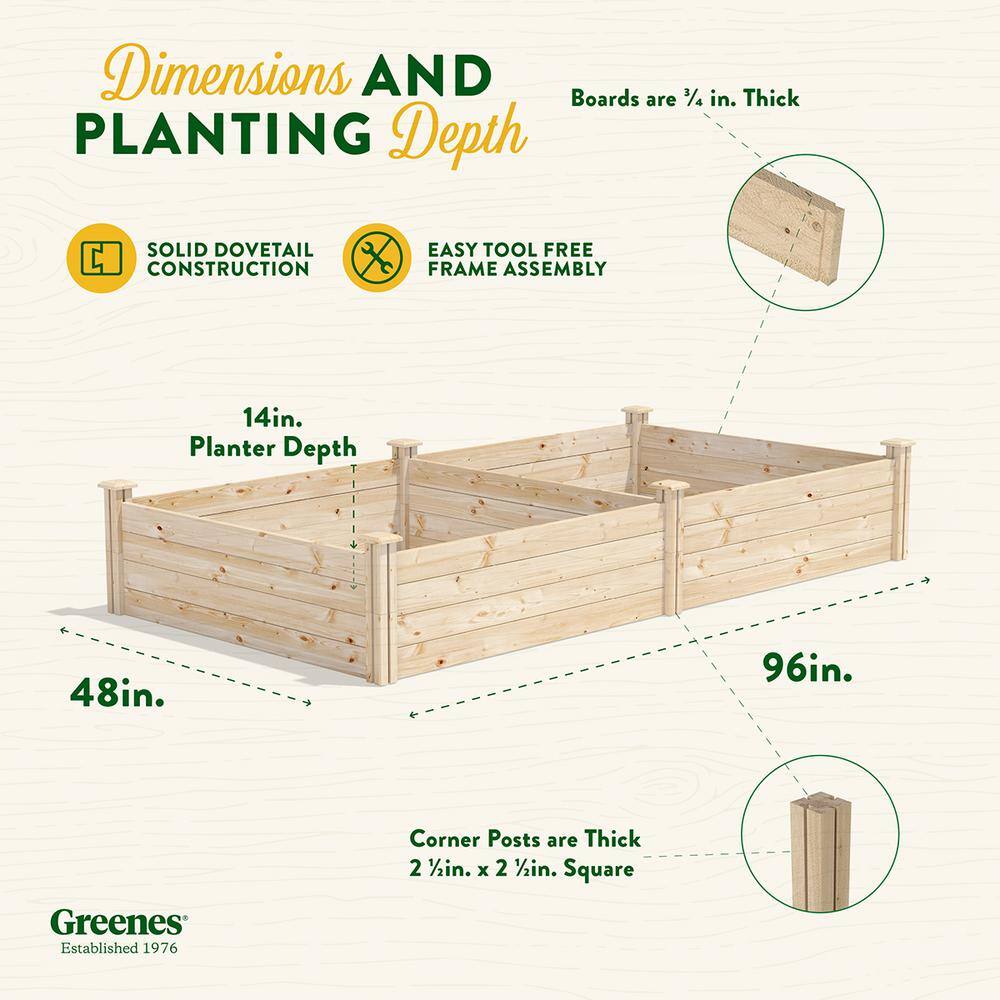 Greenes Fence 4 ft. x 8 ft. x 14 in. Original Pine Raised Garden Bed RCP12S28B