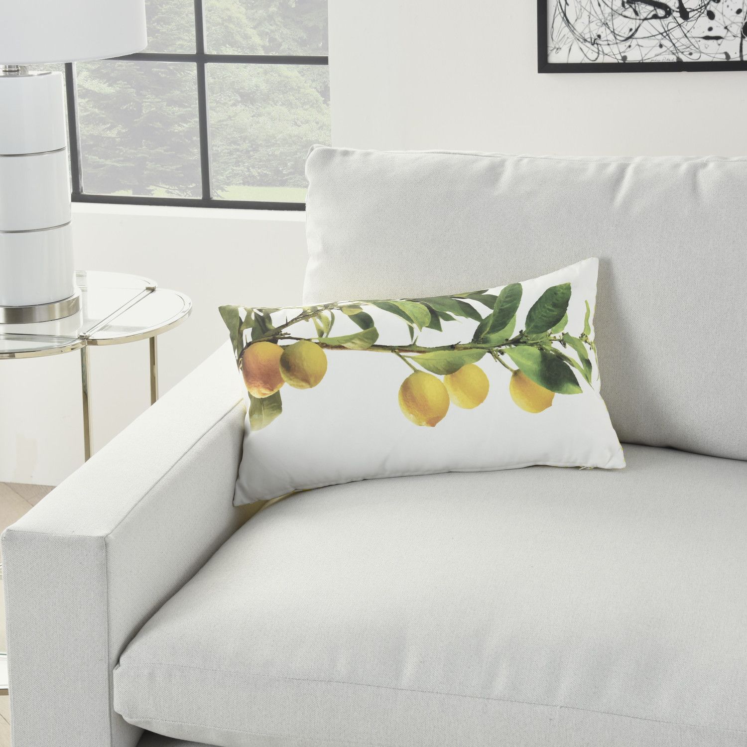 Mina Victory Outdoor Pillows Lemon Branch Reversible Dots Yellow Outdoor Throw Pillow