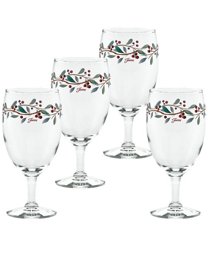 Fiesta Nutcracker Holly Footed Goblet Glasses Set of 4