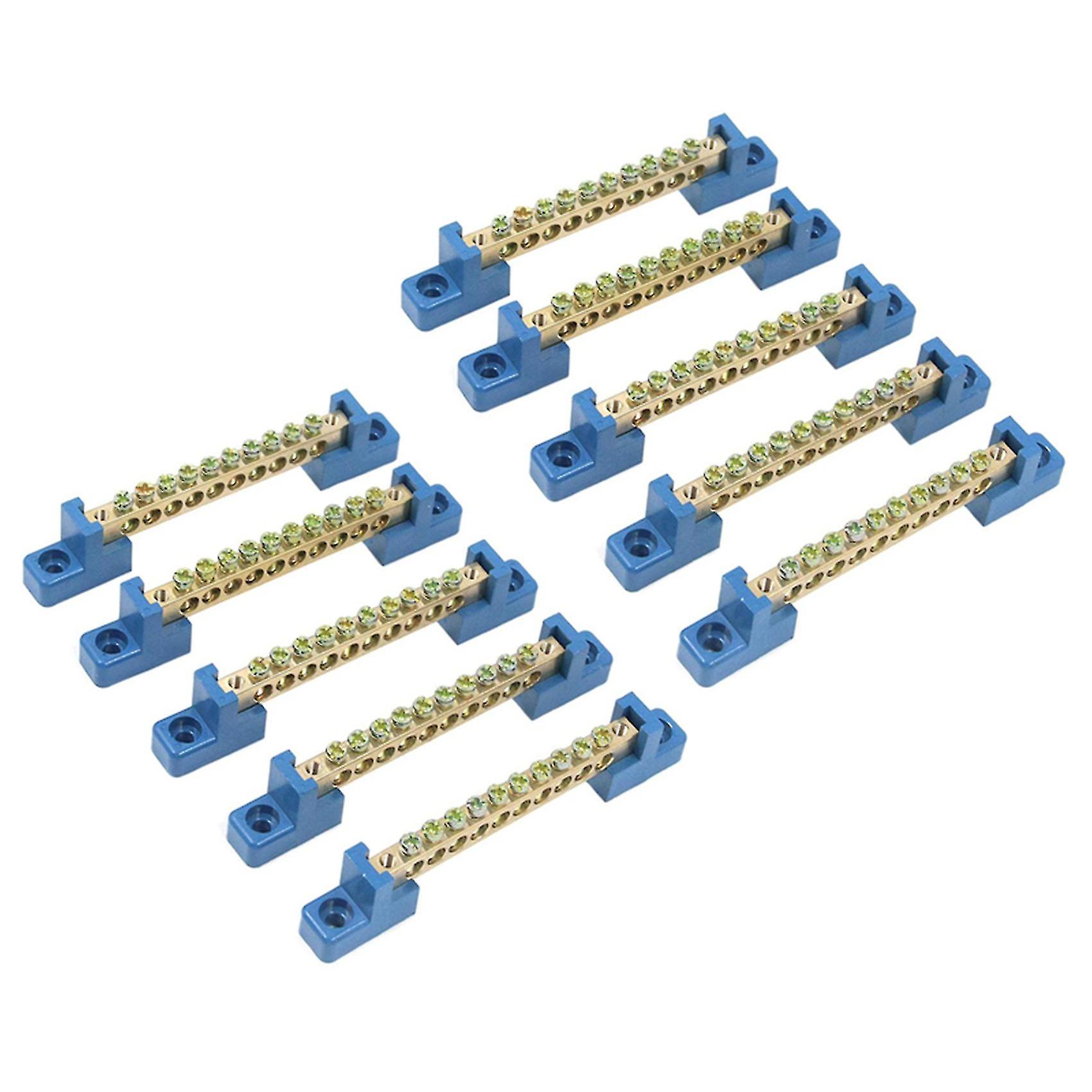 Terminal Block Blue Terminal Bus Bar 10 Positions Screw Brass Terminal Grounding Strip Bus Bar Bloc