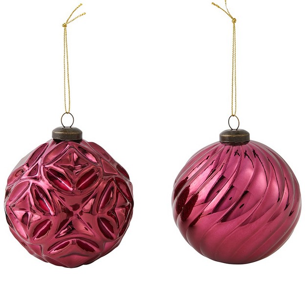 The Lakeside Collection Burgundy Patterned Ball Ornaments 2 Pieces