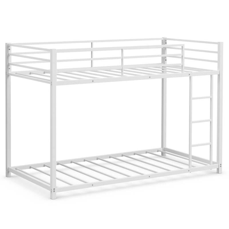 Metal Bunk Bed Twin Over Twin, Classic Bunk Bed Frame Platform with Side Ladder & Safety Guardrail