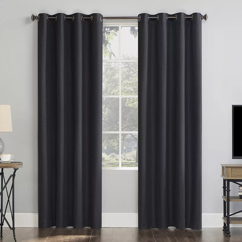 Sun Zero Array 100% Blackout Woven Dobby Draft Shield Fleece Insulated Grommet Window Curtain