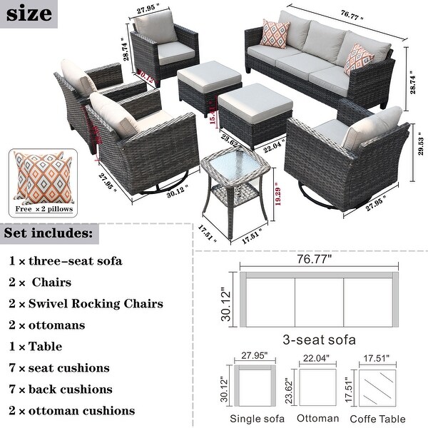 OVIOS 8piece Patio Conversation Wicker Furniture Set Swivel Chair Set