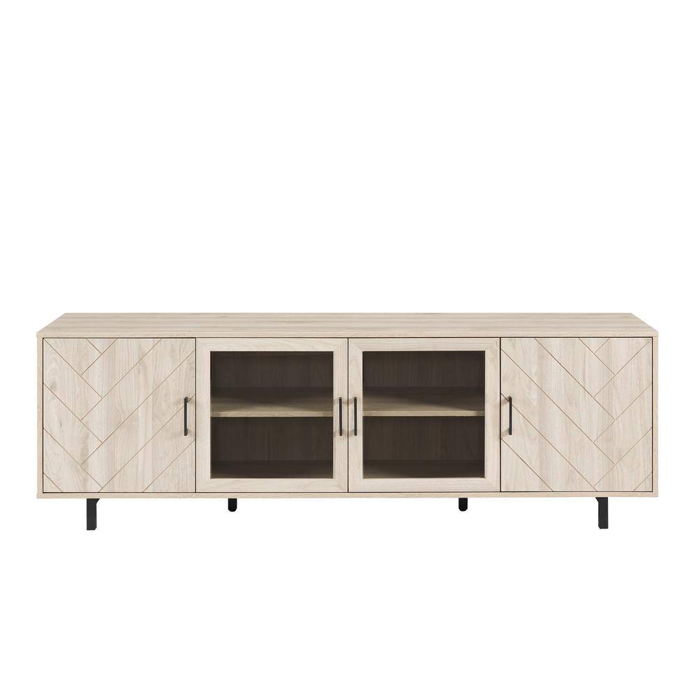 Welwick Designs 70 in. Birch Wood and Glass Modern Herringbone TV Stand with 4-Drawers (Max tv size 80 in.) HD8890