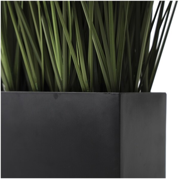 Faux Foliage Onion Grass Artificial Plant with Black Rectangular Plastic Pot