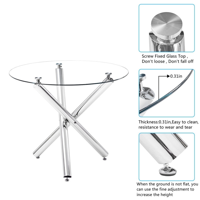 Round Transparent Glass Top Dining Table with Cross Leg