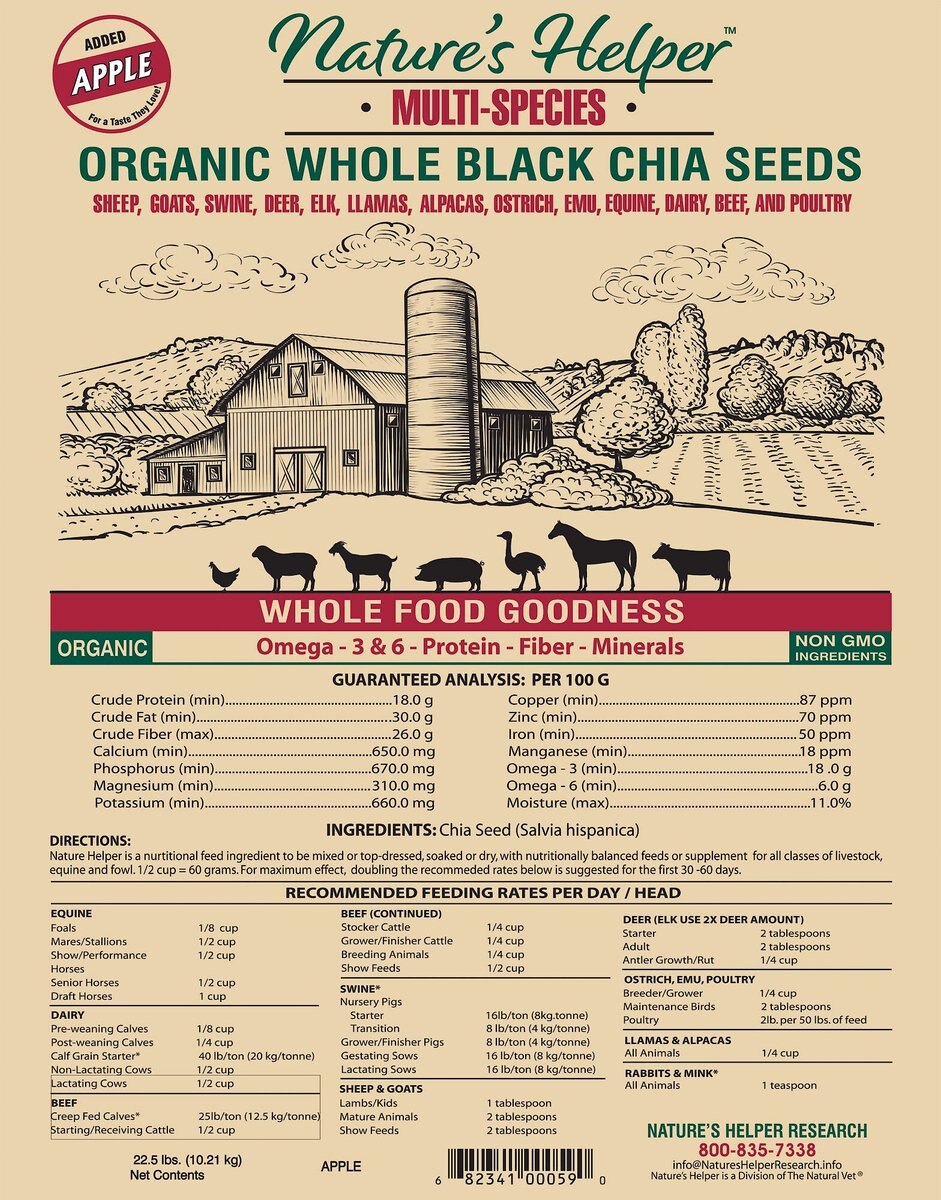 Nature's Helper Multi-Species Organic  Whole Black Chia Seeds with Apple Flavor