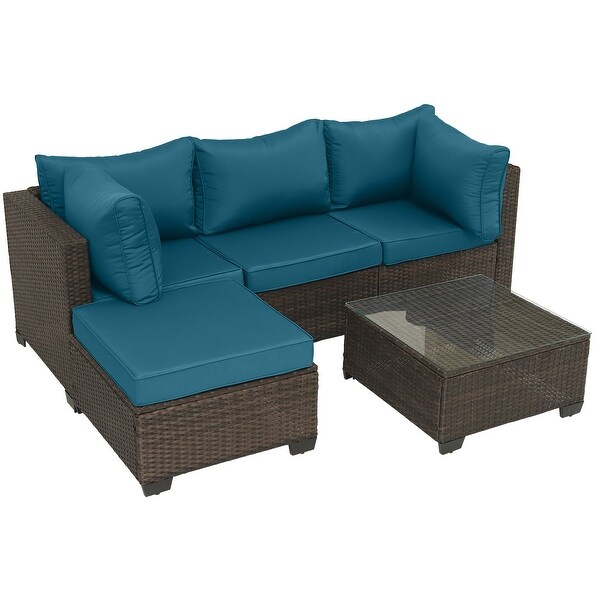 5Piece HandWoven PE Wicker Outdoor Patio Sectional Sofa Set with Cushions and Coffee Table