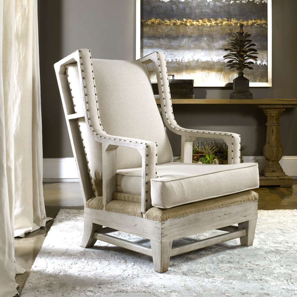 Uttermost Schafer Linen Armchair   Farmhouse   Armchairs And Accent Chairs   by Uttermost  Houzz