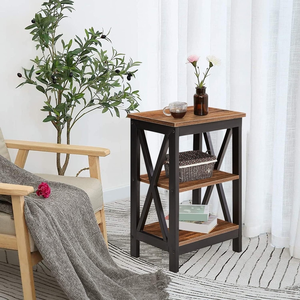 Modern End Table with 3 Tier Open Storage Shelves