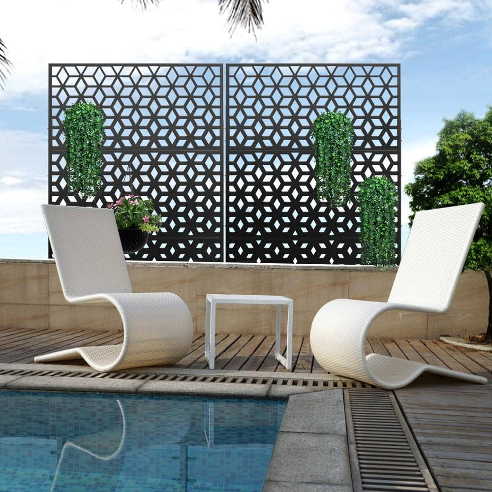 FENCY 76 in. Galvanized Steel Garden Fence Outdoor Privacy Screen Garden Screen Panels Rhomb Pattern in Black A-GE04031