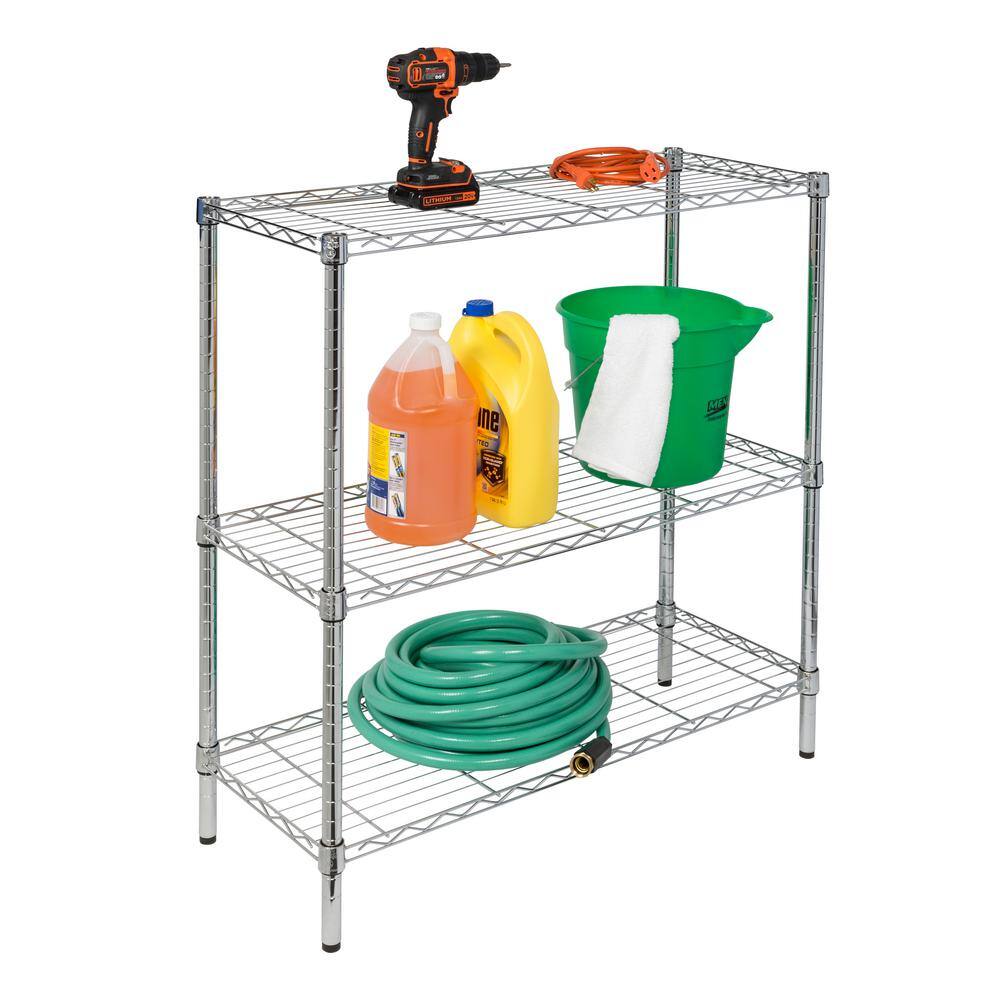 Honey-Can-Do Chrome 3-Tier Heavy Duty Adjustable Steel Garage Storage Shelving Unit (35.98 in. W x 36.61 in. H x 14.02 in. D) SHF-09367