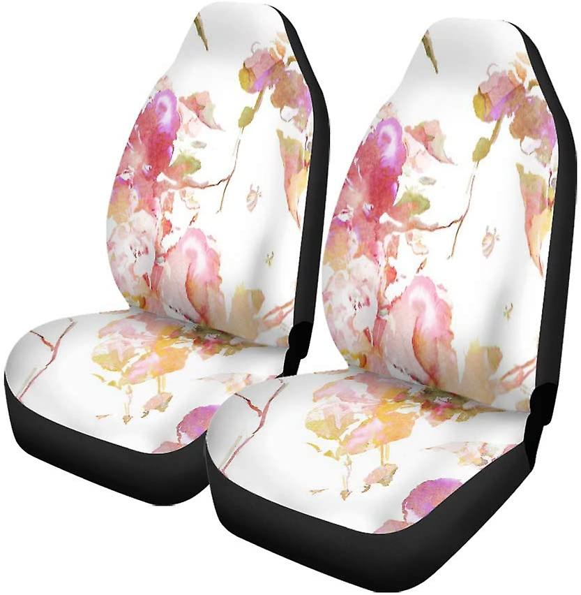 Set Of 2 Car Seat Covers Watercolor Bright From Picturesque Tropical Flowers For Summer Holiday Universal Auto Front Seats Protector Fits