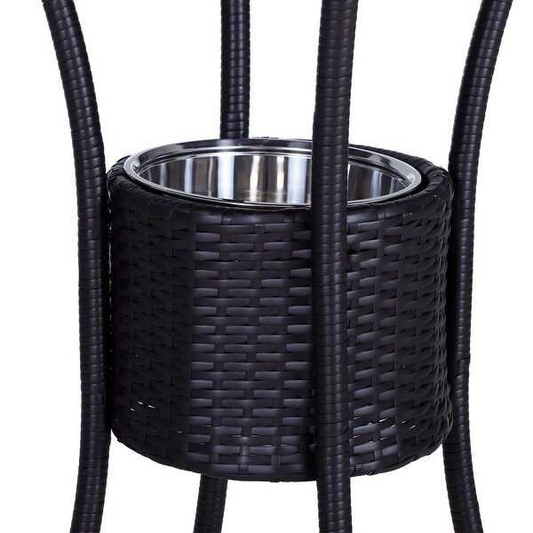 3 Pieces Rattan Wicker Bar Set with Ice Buckets，1 Bar Table and 2 Bar Stools for Poolside，Backyard，Porches