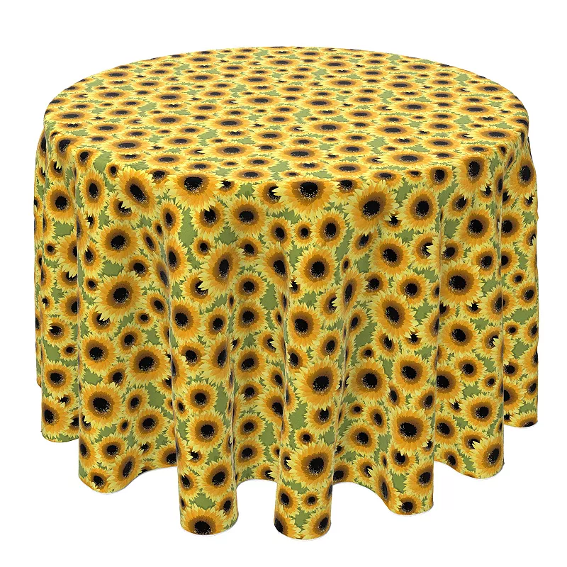 Round Tablecloth， 100% Cotton， 60 Round， Sunflower Bunch