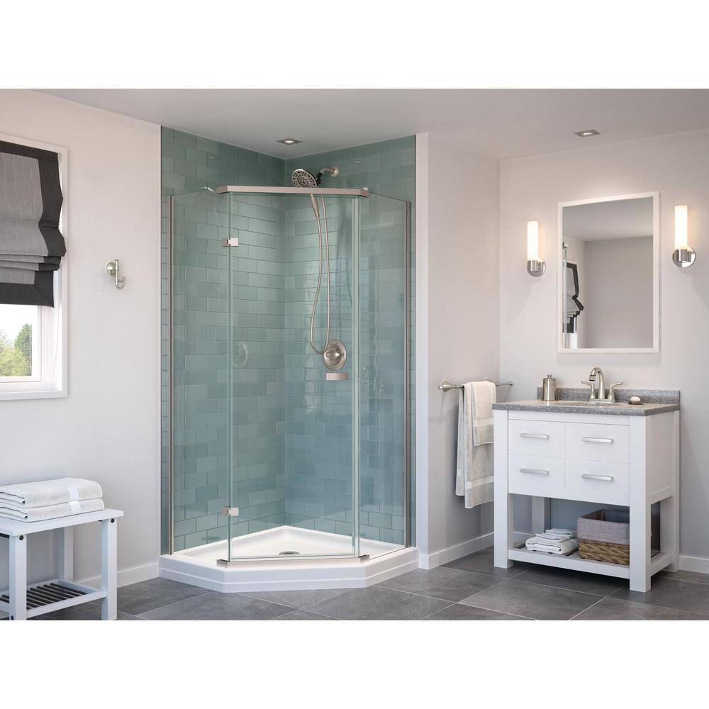 Delta Classic 38 in. W x 72 in. H Neo-Angle Pivot Semi Frameless Corner Shower Enclosure in Stainless 422061