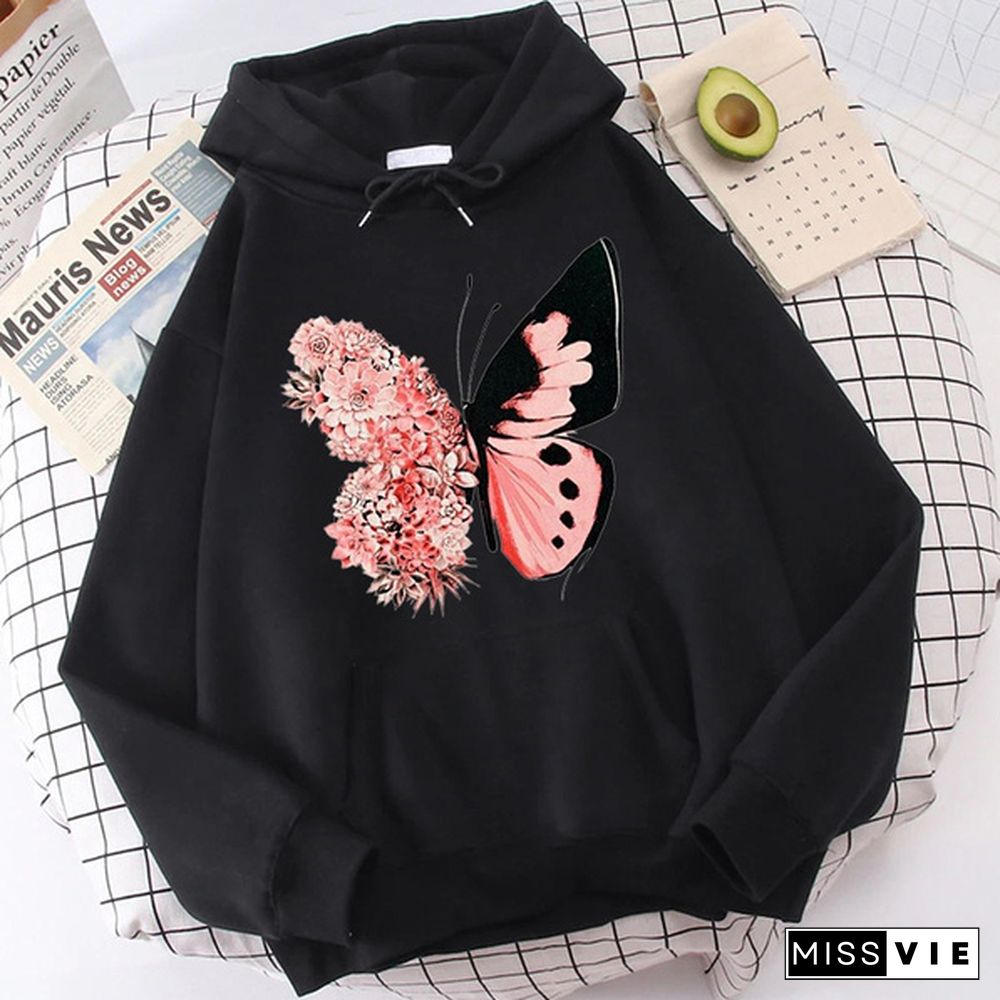 Fashion Funny Butterfly Hoodies For Women Creative Personalized Autumn Winter Sweatshirt Ladies Pullovers