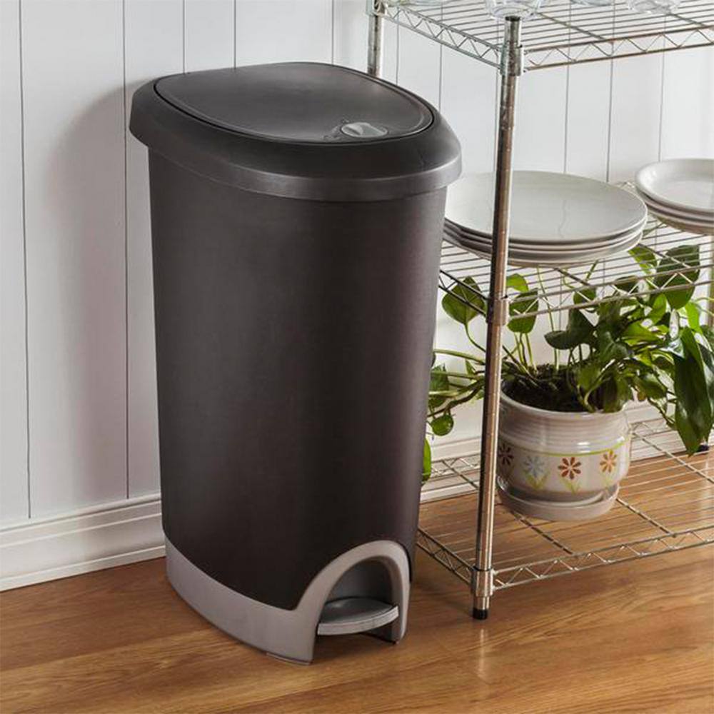 Sterilite 12.6 Gal. Locking Lid Step On Kitchen Wastebasket Trashcan Black (2-Pack) 2 x 10739002